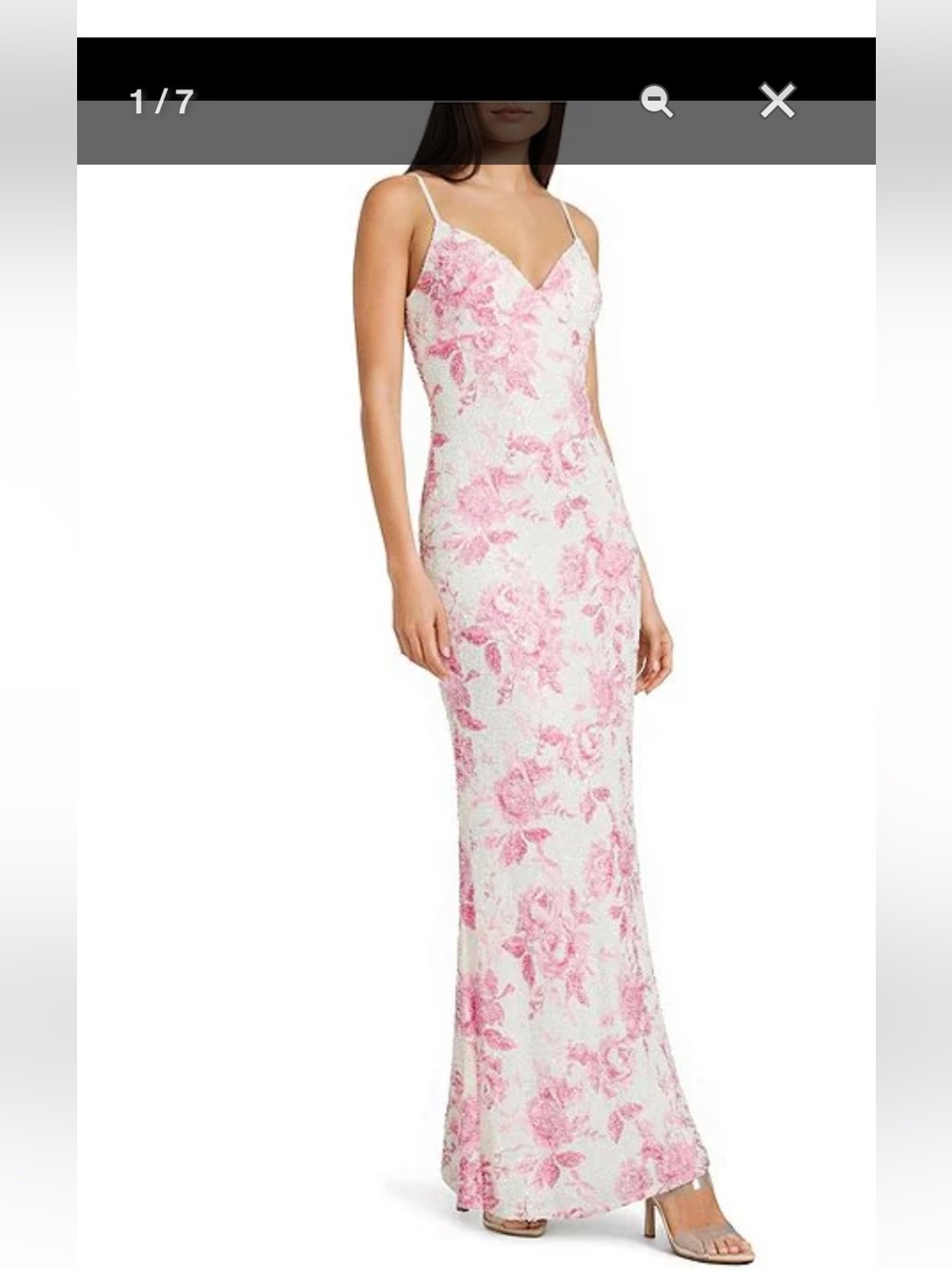 B. Darlin Juniors Beaded Gown Floral Maxi Dress in Pink & White Size